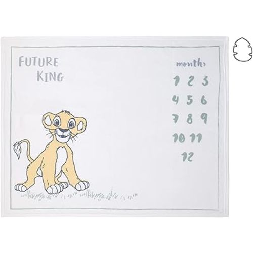 Disney Lion King Simba White, Tan, and Grey Super Soft Milestone Baby Blanket