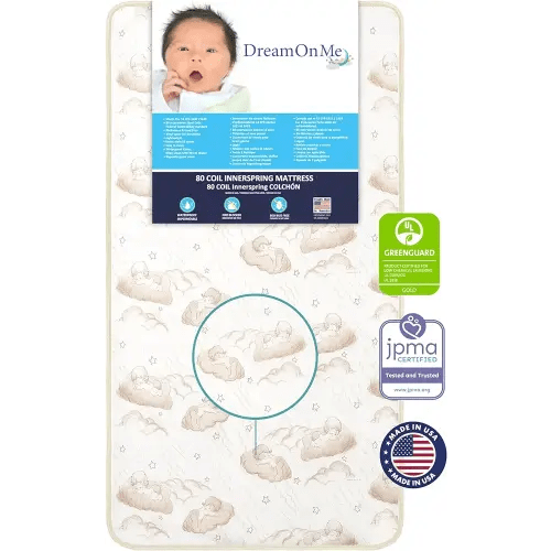Dream On Me Twilight 5” 2-in-1 Breathable Spring Coil Crib and Toddler Bed Mattress Firm, Plush with Reversible Design I Greenguard Gold and JPMA Certified, White