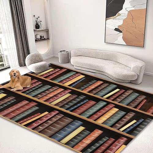 Large Area Rug 5'x6' Carpet for Bedroom Living Room Kids Room Home Decor Entryway Indoor Rugs Mat Non Slip Vintage Bookshelf