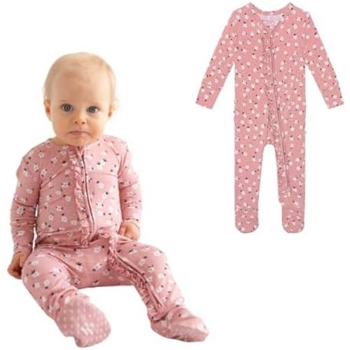 Posh Peanut Footie Pajamas for Baby Girls – Sleepers in Viscose from Bamboo with 2-Way Zipper & Ruffle Trim