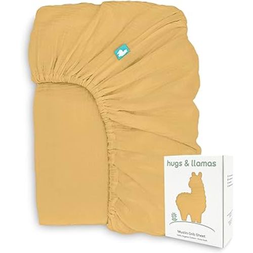 hugs & llamas | 100% Organic Cotton Muslin Fitted Crib Sheet | Premium Baby Crib Sheets for Boys & Girls Crib Fitted Sheet | Organic Crib Sheets Girl & Boy Crib Sheets Neutral | Crib Mattress Sheet