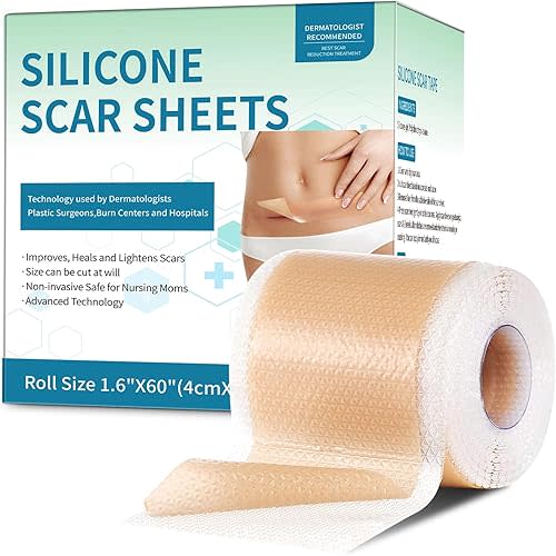 Silicone Scar Sheets, Silicone Scar Tape(1.6”x 60” Roll-1.5M), Silicone Scar Strips, Professional Scar Removal Sheets for Surgical Scars, Keloid, C-Section, Burn et