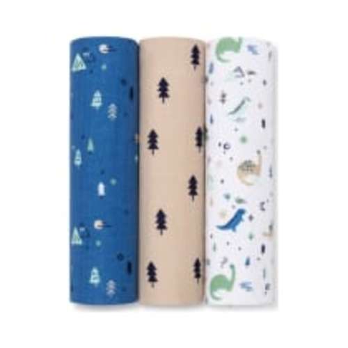Cloud Island Muslin Swaddle Blanket Dinos Cool - Green/Blue