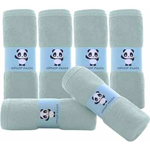HIPHOP PANDA Baby Washcloths, Rayon Made from Bamboo - 2 Layer Ultra Soft Absorbent Newborn Bath Face Towel - Reusable Baby Wipes for Delicate Skin - Green, 6 Pack