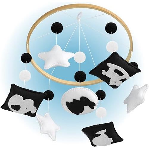 | Montessori Mobile Baby for Crib - Black and White Mobile Give Visual Stimulation to Engage Your Newborn - Baby Crib Mobile for Boys & Girls - Baby Mobile for Crib