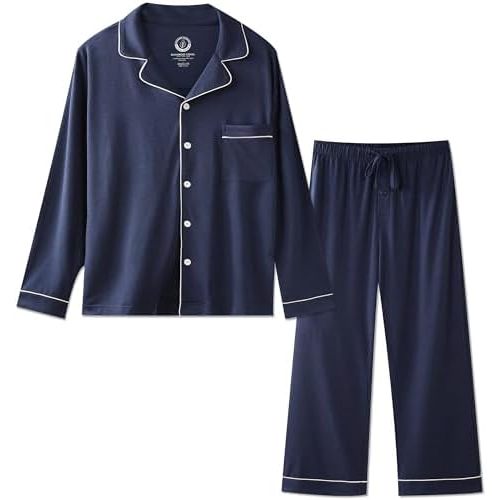 BAMBOO COOL Mens Pajama Set Bamboo Viscose Cotton Soft Lightweight Loungewear Sleepwear Long Sleeve and Pants with Pockets