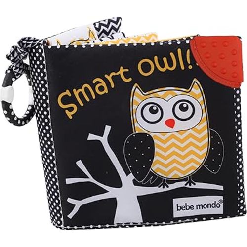Touch and Feel Cloth Crinkle Books for Babies Infant, Baby Books Toys 0-3-6-12 Months, Christmas Shower Baby Gifts, High Contrast Toys,Teething Teethers, Tummy Time Mirror Toys for Boys and Girls-Owl