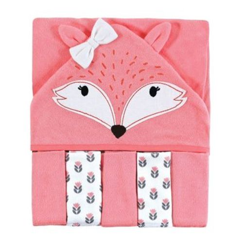 Hudson Baby Infant Girl Hooded Towel And Five Washcloths Set, Girl Foxes, One Size