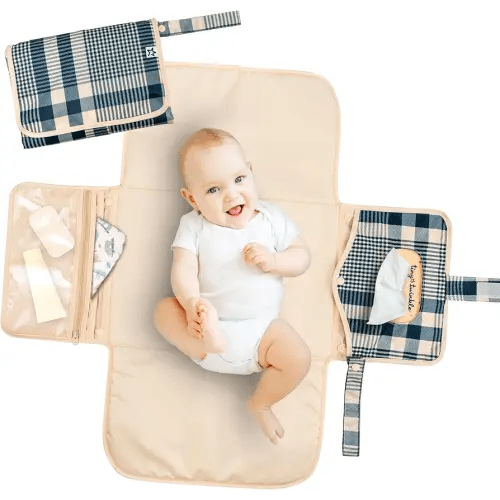 Tiny Twinkle Portable Diaper Changing Pad | Waterproof, Wipeable & Compact Baby Changing Pad for Travel | Smart Wipes Pocket & Organized Storage| Newborn Shower Gift (Gingham)