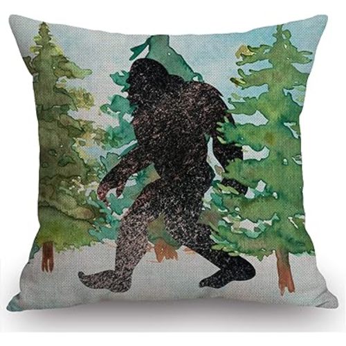 Swono Sasquatch Watercolor Rustic Farmhouse Style Decorative Throw Pillow Cover Cushion Case for Sofa Couch Housewarming Present Home Decor Cotton Linen 18" x 18" Inch