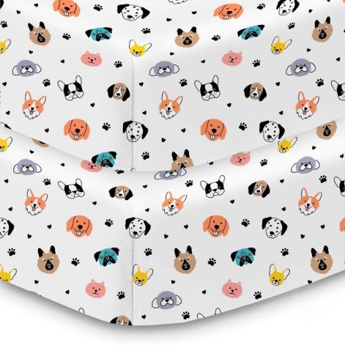 Breathablebaby Cotton Percale Fitted Sheet, For 52" X 28" Crib & Toddler Bed Mattress, Dogs (2-pack)