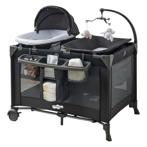 "Pamo Babe Baby Bassinet Playpen Combo, Nursery Center, Play Yard with Changing Table, 39.4""x27.6"" Dimensions"