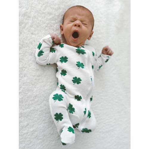 Organic Waffle 2-Way Zip Footie, Clover