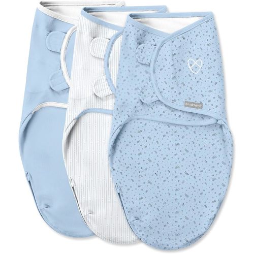SwaddleMe by Ingenuity Easy Change Baby Swaddle in Size Small/Medium, 0-3 Months, 7-14 Pounds, 3-Pack with Easy Change Zipper - Shooting Stars