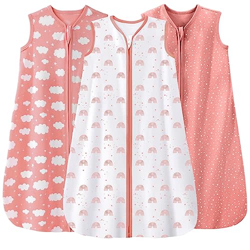 Unnivoll Baby Sleep Sack 6-12 Months 3 Pack 100% Cotton Lightweight 0.5 TOG Wearable Blanket Baby Sleep Bag with 2-Way Zipper for Newborn Infant Toddler Pink