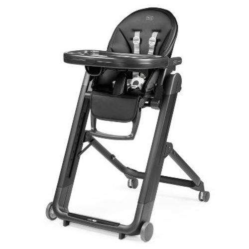 PEG Siesta Multi-Functional Compact Folding Standard High Chair - True Black: Adjustable Height, 5-Point Harness, Wheels
