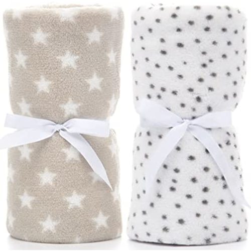 LeerKing Baby Throw Blanket 2 Packs Singel Layer Bed Throws for Kids Boys and Girls 30 * 40 inch (Grey & White)
