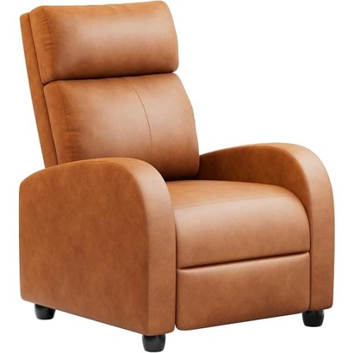 JUMMICO Recliner Chair Adjustable Home Theater Single Recliner Sofa Furniture with Thick Seat Cushion and Backrest Modern Living Room Recliners (Leather, Brown)