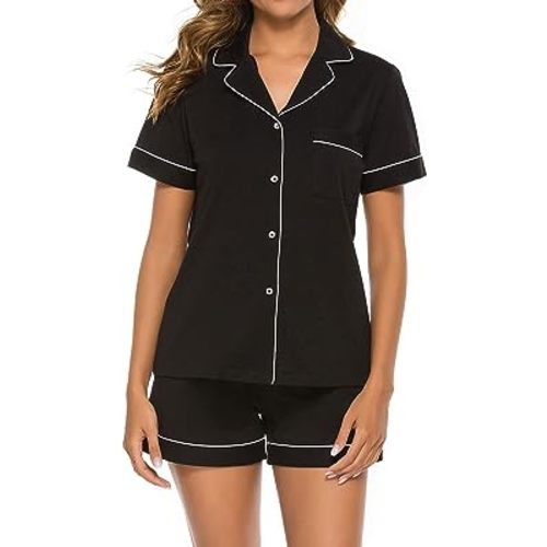COLORFULLEAF Womens 100% Cotton Pajamas Short Set Soft Short Sleeve Sleepwear Button Down Summer Pjs Set with Pockets S-XXL