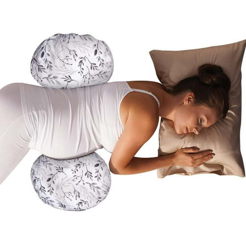 Boppy Side Sleeper Pregnancy Pillow with Removable Jersey Pillow Cover, Gray Falling Leaves