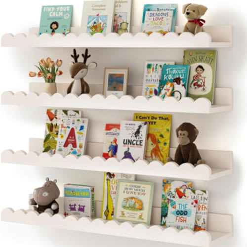 Amazon.com: Nursery Book Shelves, 4-Pack White Floating Shelves for Wall Kids, Scalloped Shelves, Wall Book Shelves for Bedroom Kids, Toddler Room, Baby Room, Nursery Decor : Home & Kitchen