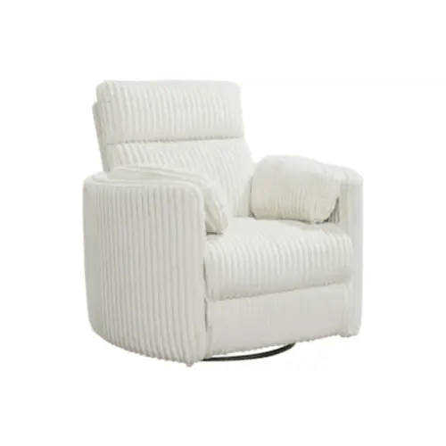 Rayna Ivory Plush Nursery Channeled 40" Power Swivel Glider Recliner With USB Port | Rocker | Living Spaces