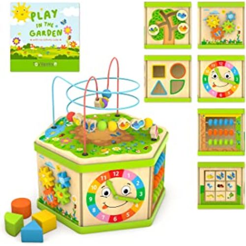 TOYVENTIVE Wooden Kids Baby Activity Cube - Gifts for 1 One, 2 Year Old Boys, Educational Learning Developmental Toddler Montessori Boy Toys 12-18 Months, 1st First Birthday Gift for Babies