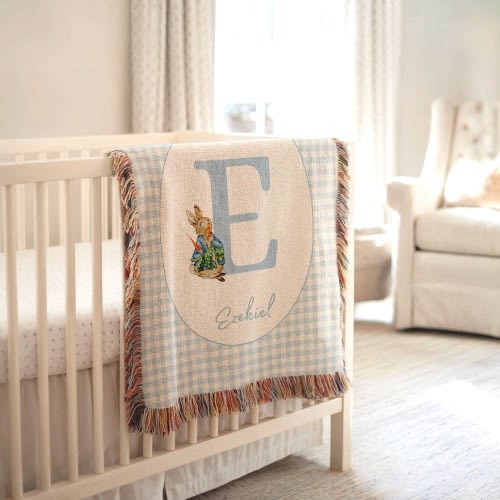 Personalized Peter Rabbit Woven Baby Blanket, Easter Gifts For Kids, Heirloom Blanket, Newborn Name Blanket, Baby Name Blanket, Woven Throw
