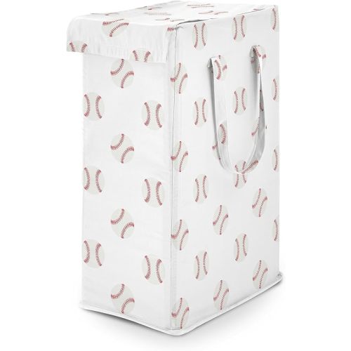Sweet Jojo Designs Red White Baseball Patch Sports Boy Laundry Hamper Foldable Dirty Clothes Basket with Handles for Baby Nursery Kids Bedroom Teen Bathroom - Americana Sport