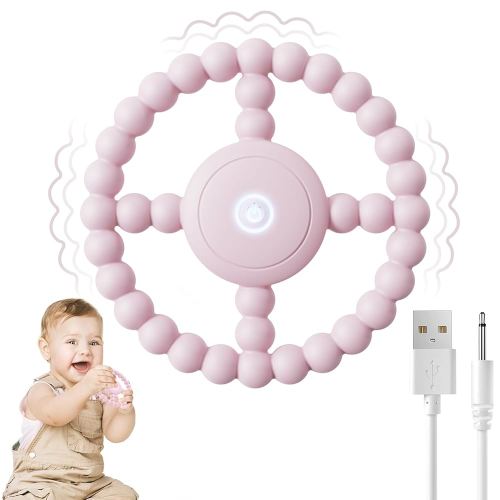 Vibrating Sensory Teething Toys, Soothing Chew Ring for Babies 6-18 Months, Autism Support & Oral Development, USB Rechargeable Teether for Toddlers, 1-2 Year Old Boys Girls Gifts idea (Pink)