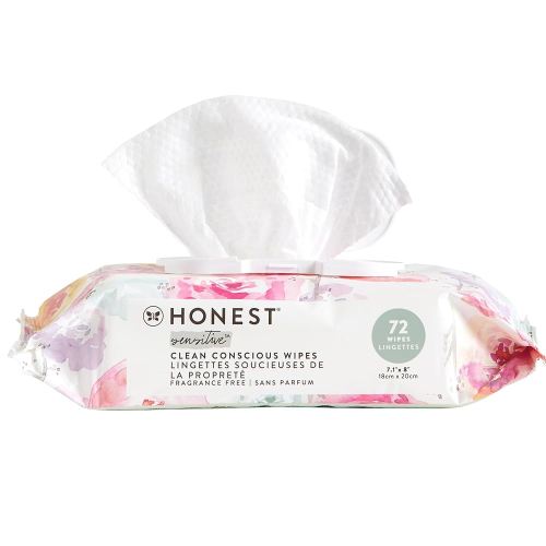 The Honest Company Clean Conscious Unscented Wipes | Over 99% Water, Compostable, Plant-Based, Baby Wipes | Hypoallergenic for Sensitive Skin, EWG Verified | Rose Blossom, 72 Count