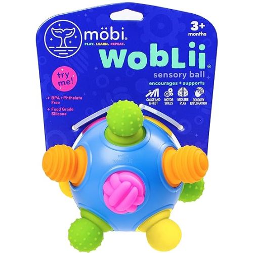 Mobi Woblii Activity Toy - Montessori Toys for 3 Month Old and Up, Sensory Ball Toy for Babies & Toddlers, Teething Toy Made with Food Grade Silicone, BPA and Phthalate Free - Pack of 1