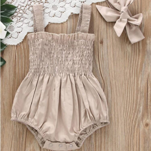 Newborn Baby Girls Summer Clothes Ruched Sleeveless Romper Jumpsuit With Headband Outfits | SHEIN USA