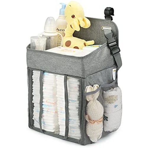Changing Table Diaper Organizer - Baby Hanging Diaper Stacker Nursery Caddy Organizer for Cribs Playard Baby Essentials Storage (Gray)