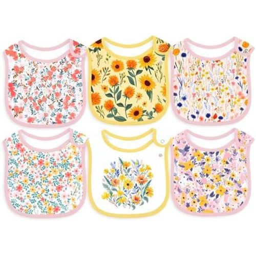 Maiwa 6 Pack Waterproof Cotton Baby Bibs with Snaps for baby boys girls teething drooling and feeding