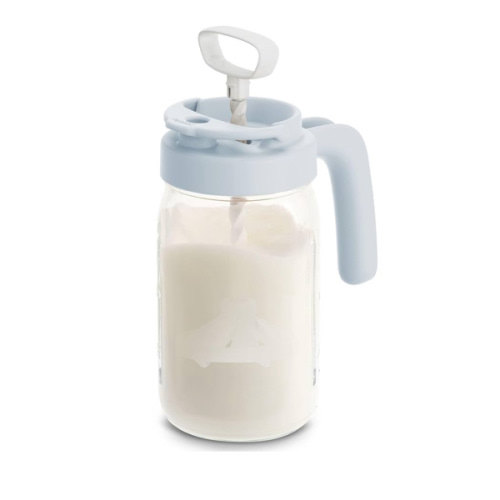 Papablic Glass Breastmilk Pitcher, Formula Mixing Pitcher with Mixing Handle Lid, Wide Mouth Mason Jar Mixer with Flip Locking Spout, Easy to Clean, BPA Free, Blue