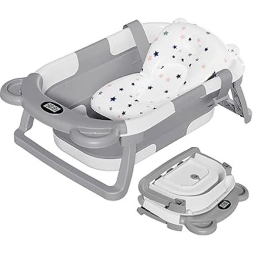 TPN Collapsible Baby Bathtub, Baby Bath Tub with Soft Cushion & Real-Time Thermometer, Baby Bathtub Infant to Toddler Tub (0-36 Months), Portable Newborn Travel Bath tub