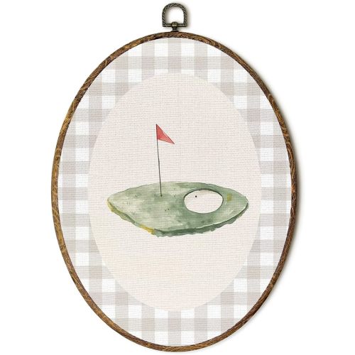 EGVQK Vintage Golf Course Oval Wall Art, Sports Nursery Framed Canvas Prints Wall Art, Stripe Golf Oval Canvas Hanging Wall Decor for Kids Boy Nursery Room Bedroom Gym Decorations, 8.5x11.5in