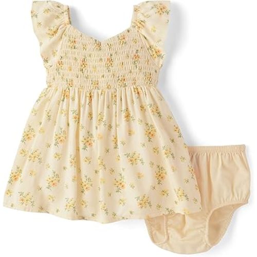 The Children's Place,Baby-Girls,and Newborn Casual Short Sleeve Dress with Diaper CoverYellow Floral,6 Months,9 Months