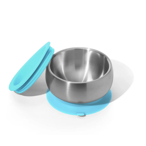 Avanchy Stainless Steel Suction Baby Bowl + Air Tight Lid - Blue | Traveling Tikes