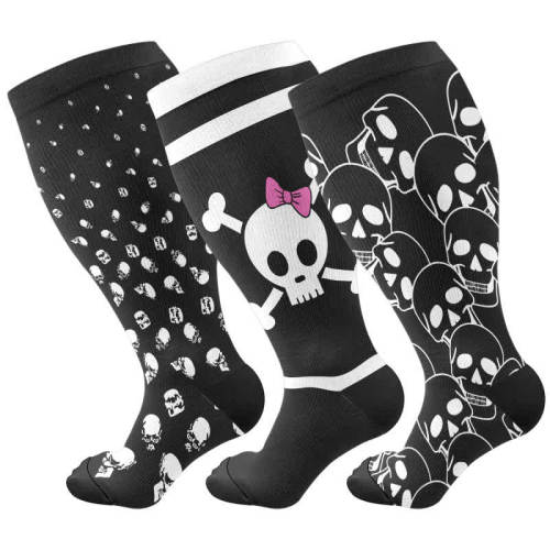 Plus Size Halloween Large Skull Print Compression Socks(3 Pairs)