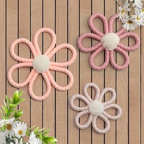 Daisy Flowers Wall Hanging Decoration Boho Woven Nursery Decor for Girl Kids Bedroom