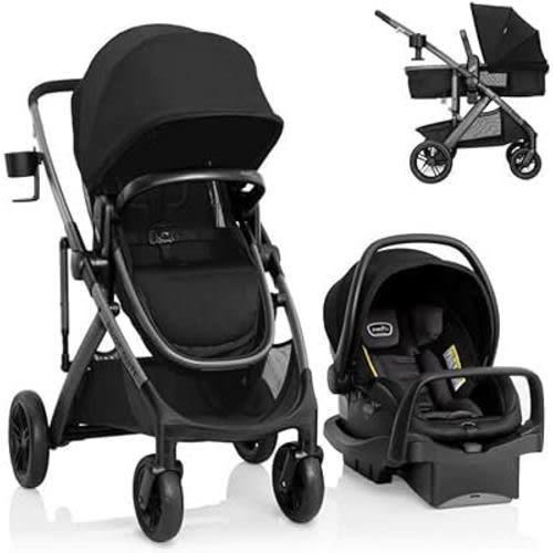 Evenflo Pivot Suite Travel System with LiteMax Infant Car Seat with Anti-Rebound Bar Dunloe Black