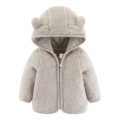 Otqutp 0-24 Months Kids Christmas Outwear Baby Girls Boys Long Sleeve Jacket Bear Ears Hooded Outerwear Zipper Warm Winter Coat(Beige,0-6 Months)