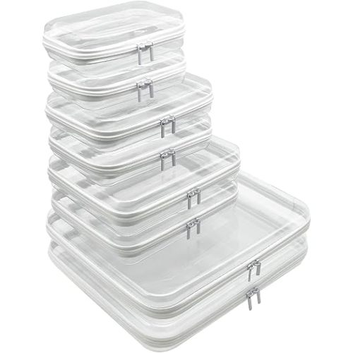 8 Pack Clear Zipper Boxes for Cosmetics, Home & Travel Organizer