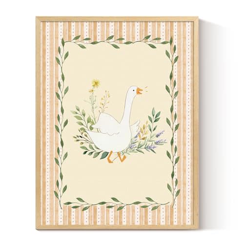 ARPEOTCY Small Framed Canvas Wall Art, 12x16in, Silly Goose Floral Art, Nursery Wall Decor for Kids boys girls baby Room, Vintage Bedroom Decor