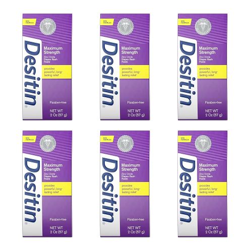 Desitin Maximum Strength Baby Diaper Rash Cream with 40% Zinc Oxide for Treatment, Relief & Prevention, Hypoallergenic, Phthalate- & Paraben-Free Paste, Travel Size, 2 oz (Pack of 6)