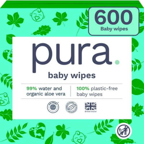 Pura Baby Wipes, Fragrance Free, Sensitive, EWG Verified, Plant-Based, 600, Choose Your Count