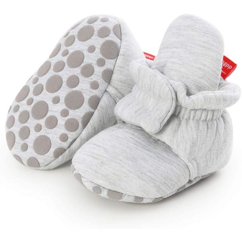 Infant Baby Boys Girls Cozy Fleece Booties Stay on Slippers Non Slip Soft Gripper Sock Shoes Toddler First Walker Newborn Crib Birthday Shower Gift - A/Light Grey