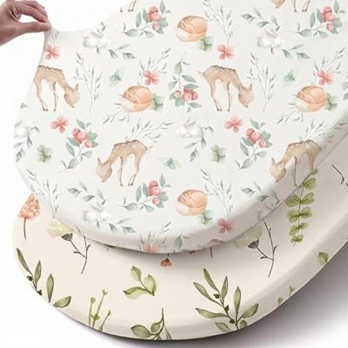 Stretch Fitted Bassinet Sheet Set BROLEX 2 Pack Cradle Sheets for Bassinet Pad/Mattress,Unisex Boys Girls,Ultra Soft,Fawn Flora